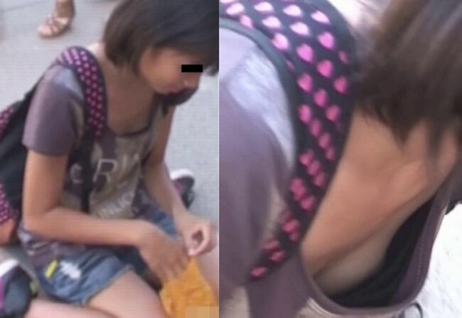 浮きブラ画像200枚 乳首見えちゃってる貧乳素人のおっぱい盗撮集めてみた093