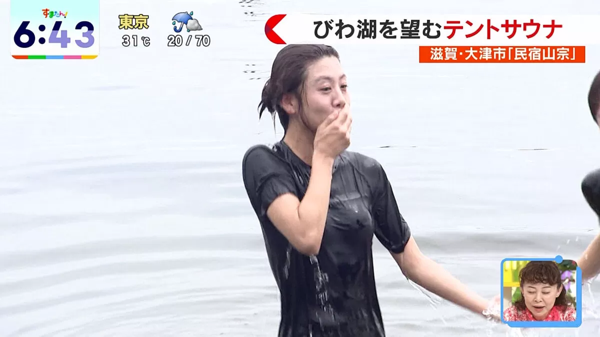 【画像】すまたんで澤口実歩アナ＆新人増田陽名アナがTシャツ濡れおっぱい放送事故！張り付き具合がエロすぎる003