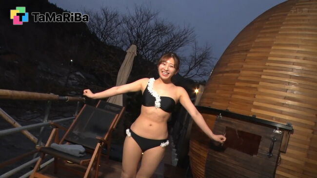 【画像】女子アナ白戸ゆめのがむっちりおっぱいとケツがエロい水着サウナ体験!003