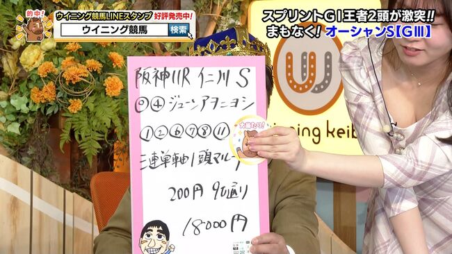 【画像】ウイニング競馬、冨田有紀アナが片乳おっぱいポロリ寸前な放送事故発生!001