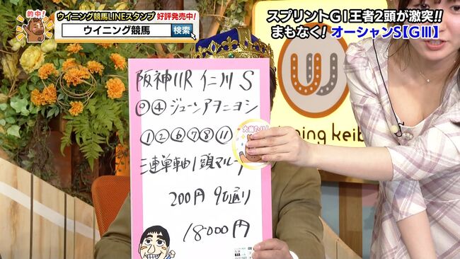 【画像】ウイニング競馬、冨田有紀アナが片乳おっぱいポロリ寸前な放送事故発生!002