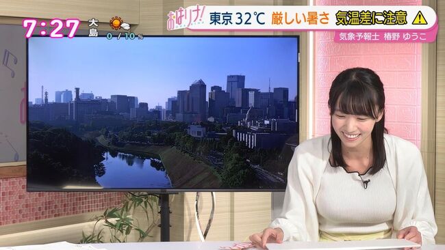 【画像+動画】気象予報士椿野ゆうこ、爆乳ニットおっぱいがエロすぎる着衣姿で大注目003