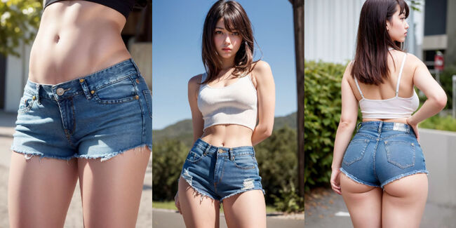 ホットパンツAIエロ画像80枚 むちむちスベスベな生足太ももが堪らないバーチャル美女集めてみたのサムネイル