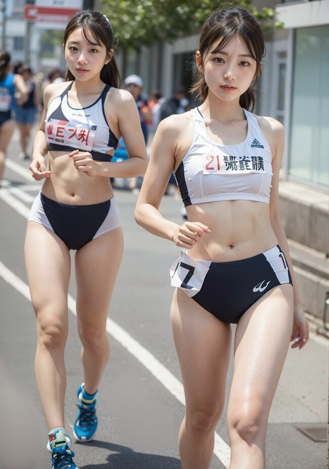 駅伝AIエロ画像76枚 腹筋やショートパンツからはみ出る下尻が見どころな陸上競技生成してみたのサムネイル