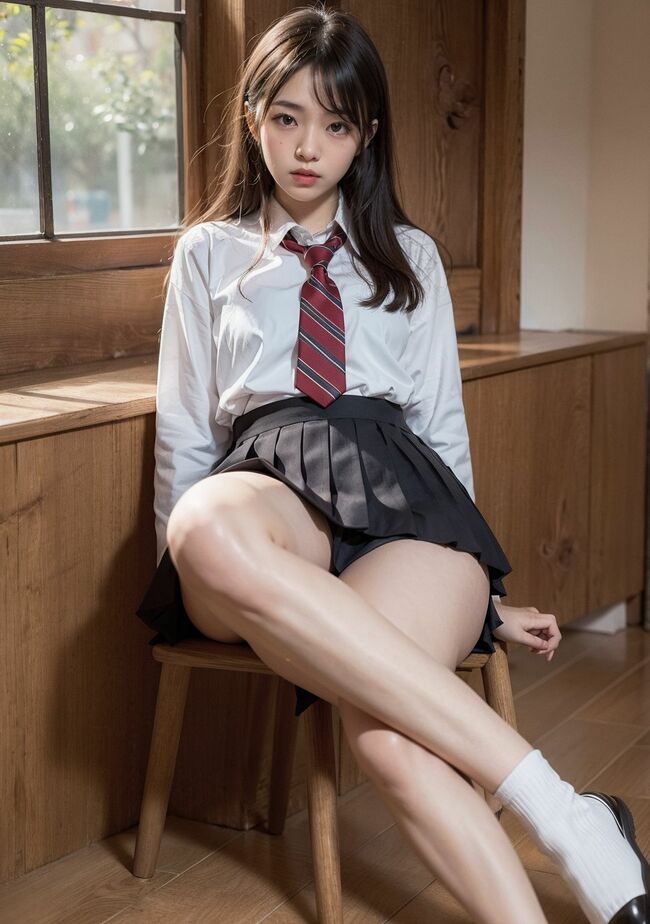 JK足組みAIエロ画像20枚 ミニスカから伸びる色白美脚が交錯する脚フェチシチュ生成してみたのサムネイル