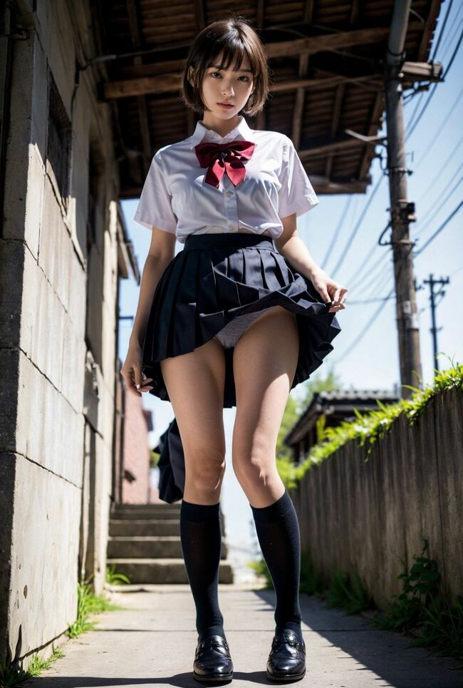 風パンチラAIエロ画像203枚 突風で舞い上がるスカートとチラっと見えるパンツ生成してみたのサムネイル