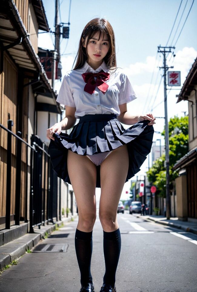 たくし上げパンチラAIエロ画像101枚 自らスカートをめくり上げパンツを見せてくれる美少女生成してみたのサムネイル