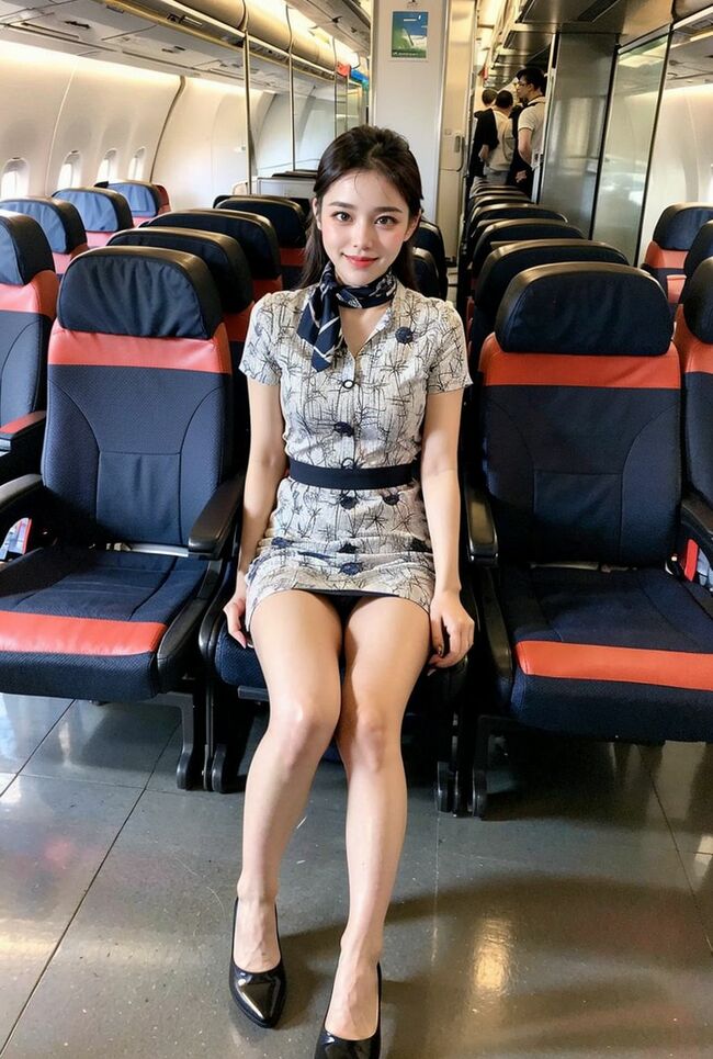 CAパンチラAIエロ画像131枚 飛行機の客室乗務員さんの美脚チラショット生成してみたのサムネイル