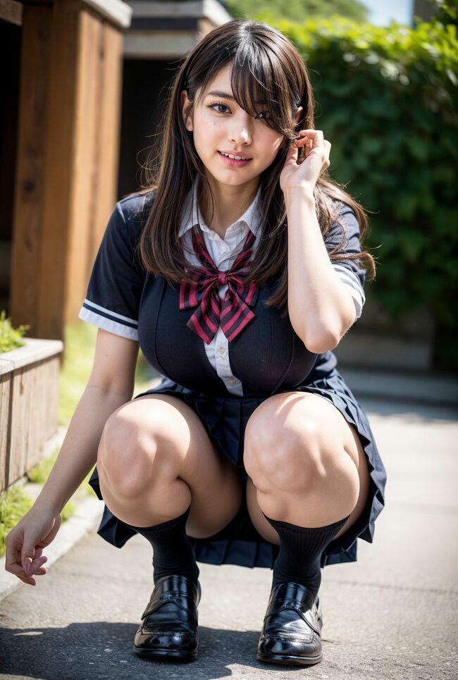 【第11弾】JKAIエロ画像97枚 実在しない肉感ミニスカJK生成してみたのサムネイル