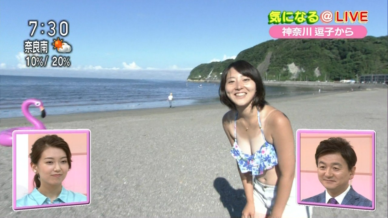 和久田麻由子アナと、海の家の店員のエロ水着！004