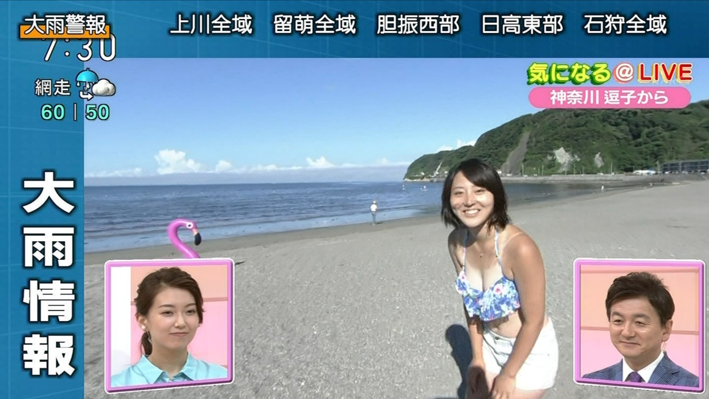和久田麻由子アナと、海の家の店員のエロ水着！005