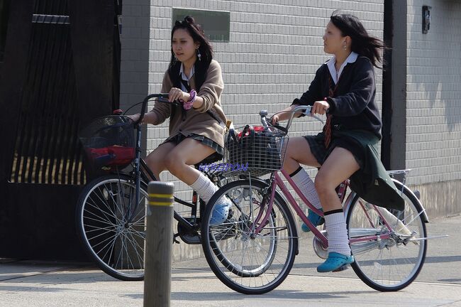 JK自転車パンチラエロ画像104枚 チャリで通学してる女子高生の立ちこぎや風チラ集めてみた015