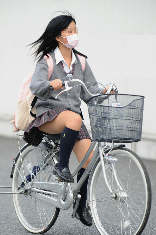 JK自転車パンチラエロ画像104枚 チャリで通学してる女子高生の立ちこぎや風チラ集めてみた028